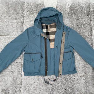 Burberry Men Jacket Hooded Coat Light Blue Rain Coat Size XL Authentic